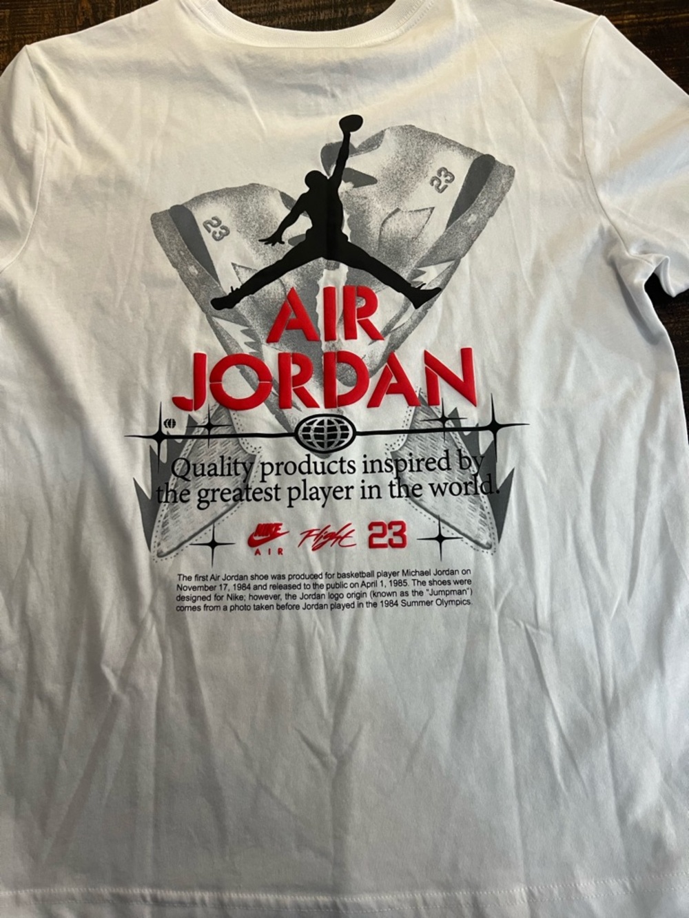 Jordan White Short Sleeve Tee with Red and Black Logo - Picture 2 of 6